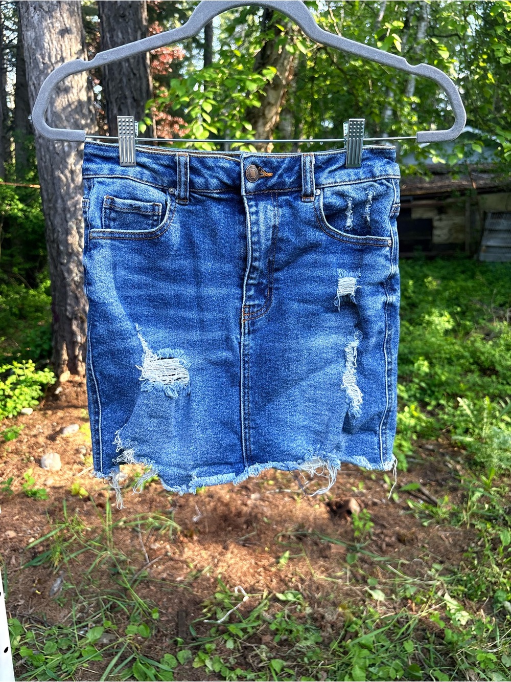 Wax Jean Blue Distressed Denim Mini Skirt